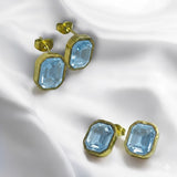 Aretes Esmeralda Geométricos en Acero Dorado | Luna Bella Joyería