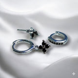 Set De Aretes Plateados Con Incrustaciones Y Dije De Flor | Luna Bella Joyería