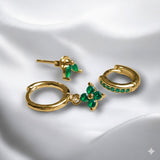 Set De Aretes Plateados Con Incrustaciones Y Dije De Flor | Luna Bella Joyería