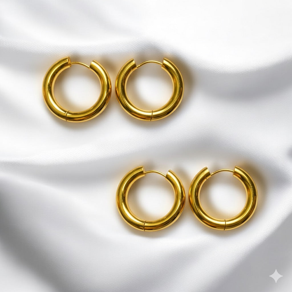 Aretes Plateados Tipo Aro Grueso Minimalista | Luna Bella Joyería