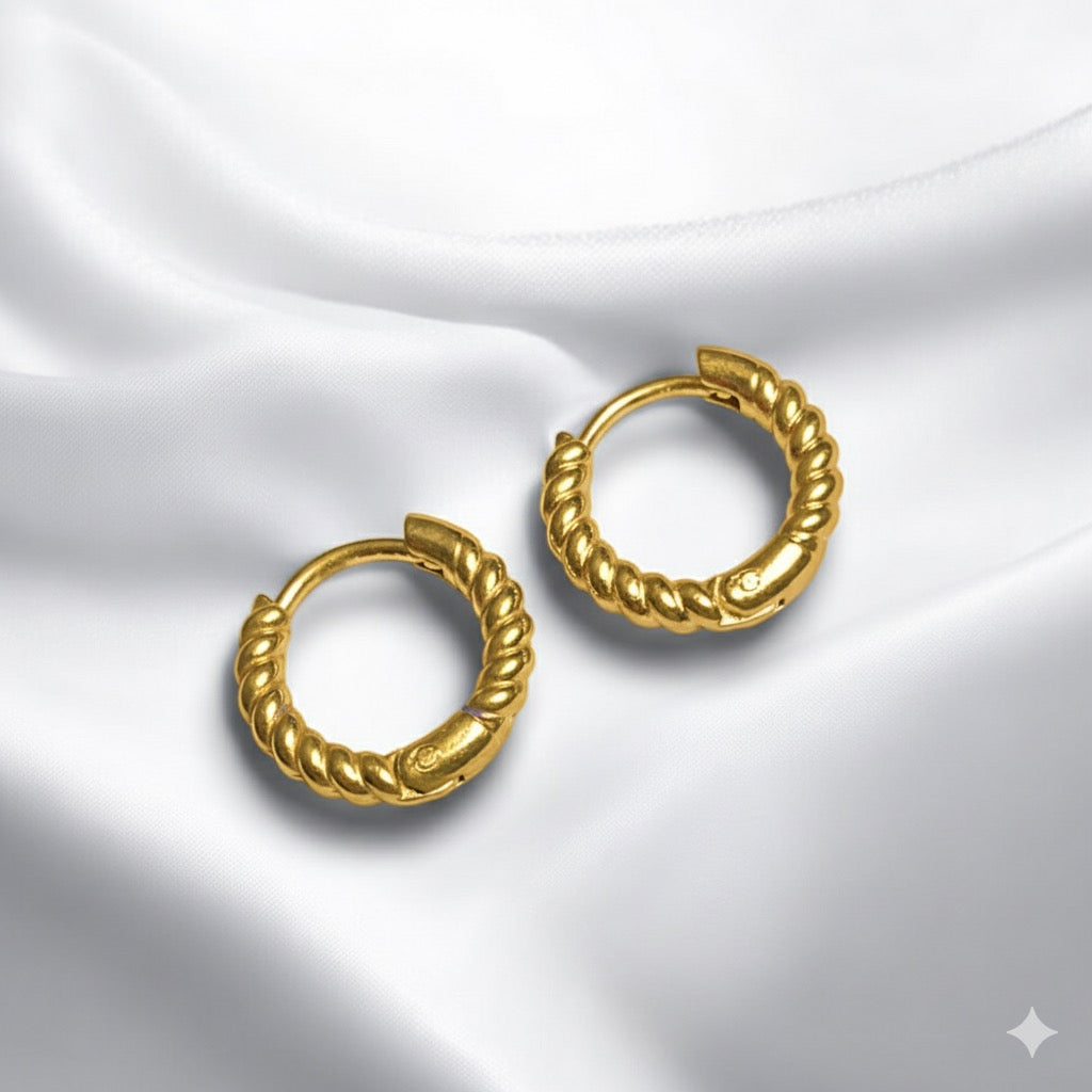 Aretes Plateados Trenzados Tipo Aro | Luna Bella Joyería