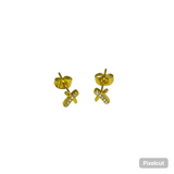 Aretes de Acero Inoxidable Dorados con Diseño de Cruz y Zirconias | Luna Bella Joyería