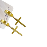 Aretes Dorados Aro Colgante con Cruz  | Luna Bella Joyería