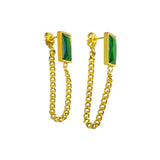 Aretes Dorados Con Cadena Y Piedra Verde Rectangular | Luna Bella Joyería