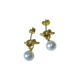 Aretes Dorados con Nudo y Perla Colgante | Luna Bella Joyería