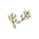 Aretes Dorados Coral con Perla | Luna Bella Joyería