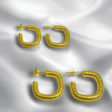 Aretes Aros de Acero Inoxidable Dorados con Diseño Torcido | Luna Bella Joyería