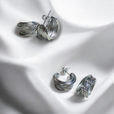 Aretes Plateados Triple Aro Trenzado  Acero Inoxidable | Luna Bella