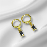 Aretes Dorados Aro Colgante con Piedra Negra Rectangular | Luna Bella Joyería