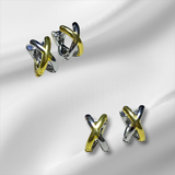 Aretes Bicolor con Diseño en X  | Luna Bella Joyería
