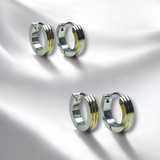 Aretes Bicolor Huggie Delgados con Franjas Doradas  | Luna Bella