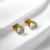 Aretes Dorados con Cristal Brillante – Acero Inoxidable | Luna Bella Joyería