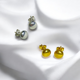 Aretes Esfera Con Acabado Espejo Plata y Dorado | Luna Bella Joyería