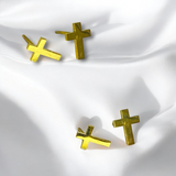 Aretes Cruz Dorada en Acero Inoxidable | Luna Bella Joyería
