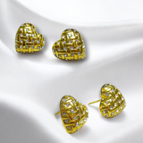 Aretes Corazón Tejido con Brillos en Acero Inoxidable | Luna Bella Joyería