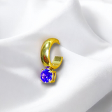 Arete Dorado Con Dije De Zirconia Azul | Luna Bella Joyería