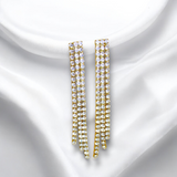 Aretes Dorados Largos Con Tiras De Zirconias | Luna Bella Joyería