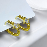 Aretes Dorados Trenzados Con Zirconia Cuadrada | Luna Bella Joyería