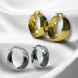Aretes Aro Ancho Pulido en Oro y Plata | Luna Bella Joyería