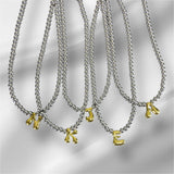 Collar Plateado de Bolitas con Dije de Inicial Dorada | Luna Bella Joyería