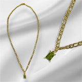 Collar con Dije Verde Rectangular en Acero Inoxidable | Luna Bella Joyería