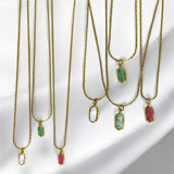 Collar Dorado con Dije Rectangular de Piedra Natural | Luna Bella Joyería