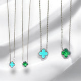 Collar Plateado con Dije Trébol de Cuatro Hojas en Verde o Turquesa | Luna Bella Joyería