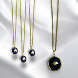 Collar Dorado con Dije Circular Azul Marino y Estrella | Luna Bella Joyería