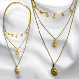 Collar Triple Dorado con Dijes de Monedas y Medallas Religiosas | Luna Bella Joyería
