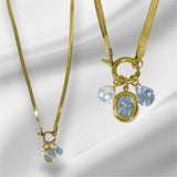 Collar Dije Triple con Cristales Azul y Perla | Luna Bella Joyería