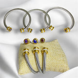 Pulsera Abierta de Acero Inoxidable con Detalles Dorados | Luna Bella Joyería