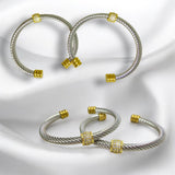 Pulsera de Cable Acero Plateado con Detalles Dorados y Zirconias | Luna Bella Joyería