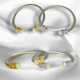 Pulsera Abierta con Perla y Zirconias en 2 Tonos | Luna Bella Joyería