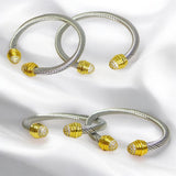 Pulsera Estilo Cable Bicolor con Zirconias Doradas | Luna Bella Joyería