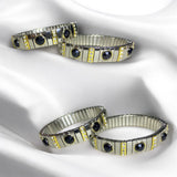 Pulsera Elástica Bicolor con Zirconias Negras | Luna Bella Joyería