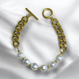 Pulsera Dorada con Perlas y Cadena Chunky | Luna Bella Joyería