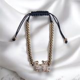 Pulsera Ajustable de Acero Inoxidable Dorada con Dije de Pareja | Luna Bella Joyería