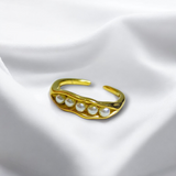 Anillo Ajustable Dorado de Acero Inoxidable con Perlas y Diseño Orgánico | Luna Bella Joyería