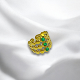 Anillo Ajustable Dorado Multibanda con Detalles Verdes de Acero Inoxidable | Luna Bella Joyería