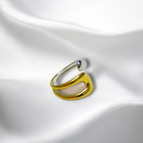 Anillo Ajustable Bicolor Dorado y Plateado con Diseño Curvo de Acero Inoxidable | Luna Bella Joyería