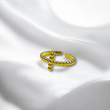 Anillo Dorado Ajustable con Diseño de Bolitas Cruzadas de Acero Inoxidable | Luna Bella Joyería