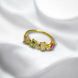 Anillo Dorado con Zirconias Multicolor de Acero Inoxidable | Luna Bella Joyería