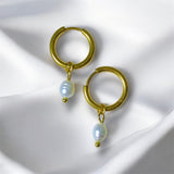 Aretes Aro Dorado con Perla Natural | Luna Bella Joyería