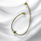 Pulsera Dorada con Zirconias y Piedra Verde | Luna Bella Joyería