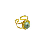 Anillo Ajustable Dorado con Piedra Natural Verde de Acero Inoxidable | Luna Bella Joyería