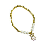 Pulsera Dorada de Acero Inoxidable con Perlas y Dije de Osito | Luna Bella Joyería