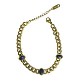 Pulsera Dorada de Acero Inoxidable con Eslabones y Detalles en Piedra Azul | Luna Bella Joyería