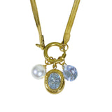 Collar Dije Triple con Cristales Azul y Perla | Luna Bella Joyería