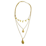 Collar Triple Dorado con Dijes de Monedas y Medallas Religiosas | Luna Bella Joyería