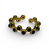 Anillo Ajustable Dorado con Zirconias Blancas o Negras de Acero Inoxidable | Luna Bella Joyería